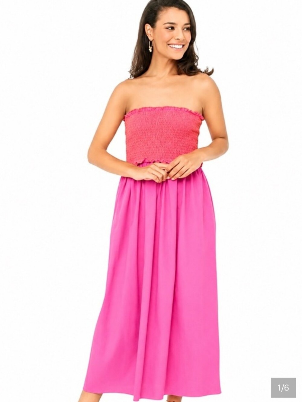 Pomander Place Jessie Strapless Smocked Pink Dress Casual Party Resortwear